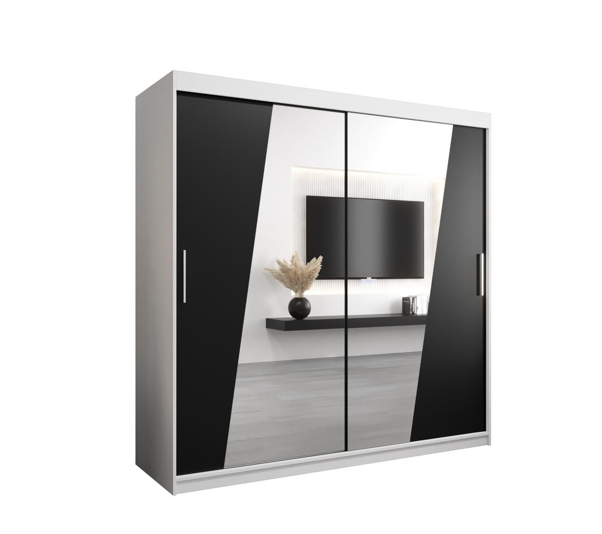 SCHWEBETÜRENSCHRANK 200/200/62 2-türig - Silberfarben/Schwarz, Holz/Kunststoff (200/200/62cm) - Abiks Möbel