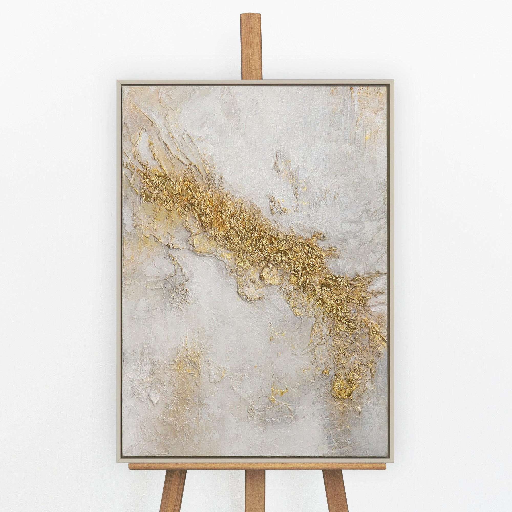 GEMÄLDE Lichtspalte Schattenfugenrahmen Beige 70x50 cm - Beige, Holz (70/50cm) - YS-art gallery