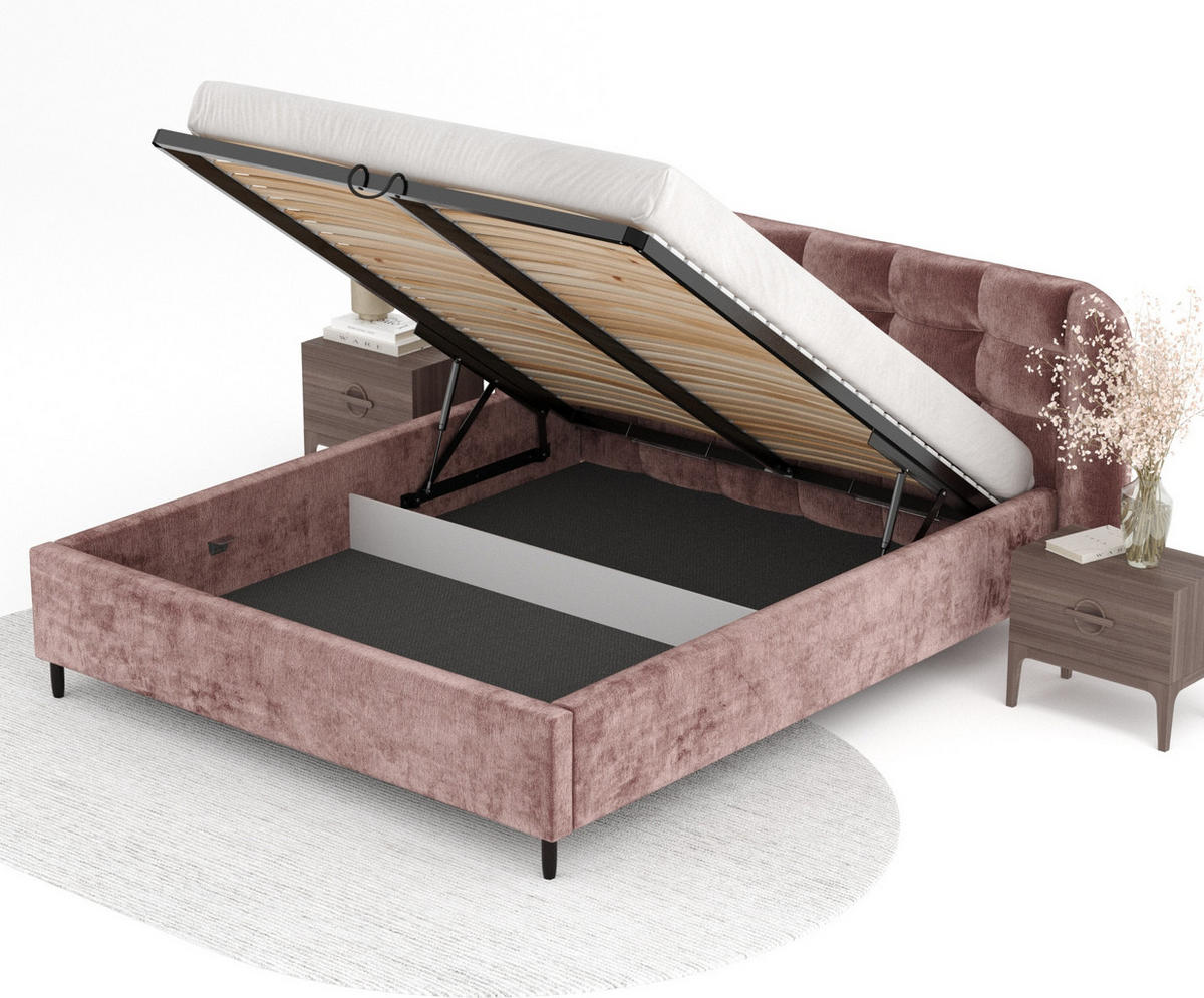 POLSTERBETT Nuno Rosa 160/200 cm im Chenille-Stoff - Pink/Schwarz, Holz/Holzwerkstoff (160/200cm) - Maison de Reve