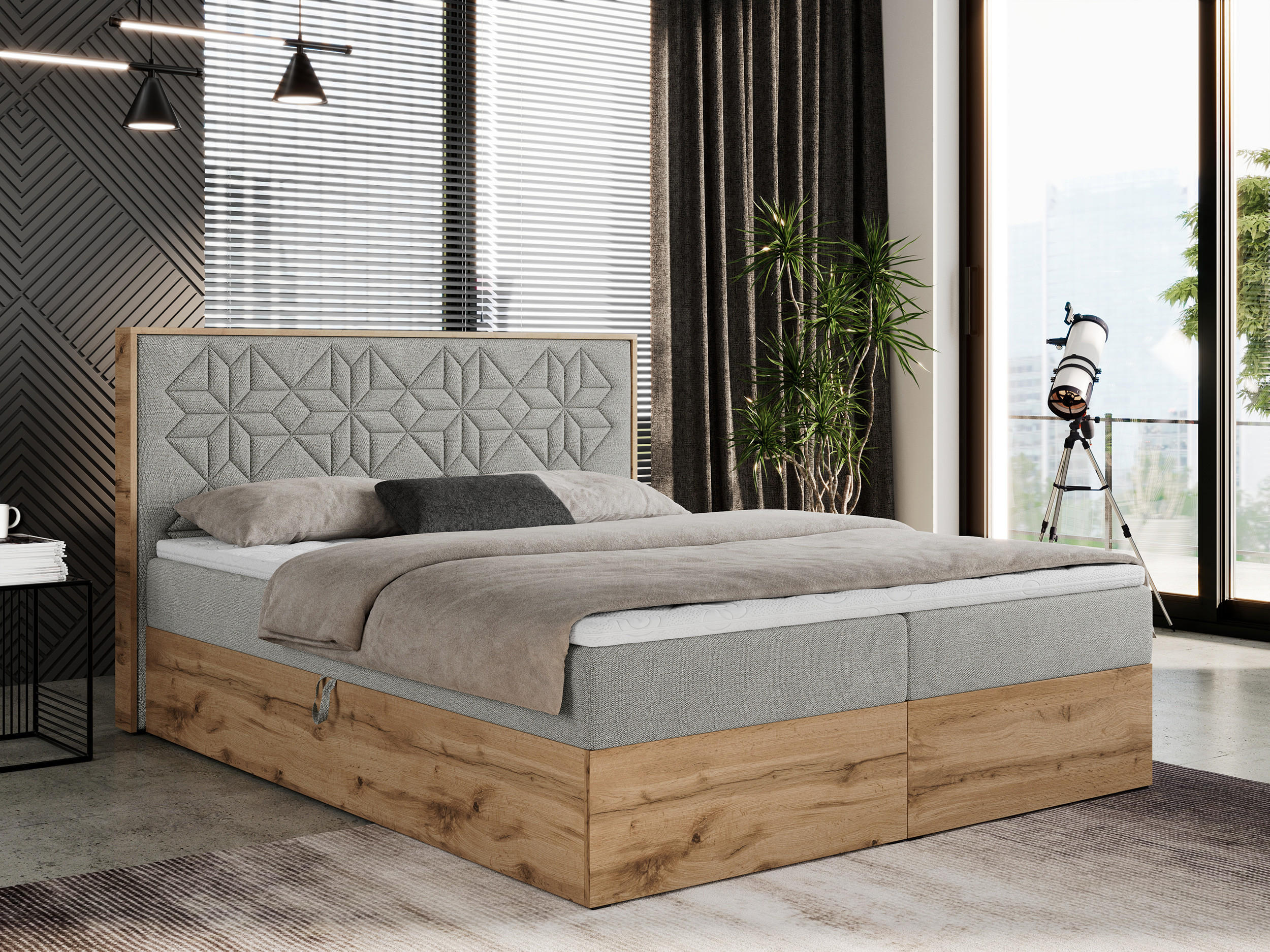 BOXBETT NESSI - 160/200 Hellgrau Struktur - H3 - Hellgrau, Holz/Textil (160/200cm) - MKS