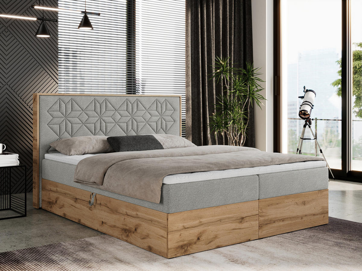 BOXBETT NESSI - 180/200 Hellgrau Struktur - H3 - Hellgrau, Holz/Textil (180/200cm) - MKS