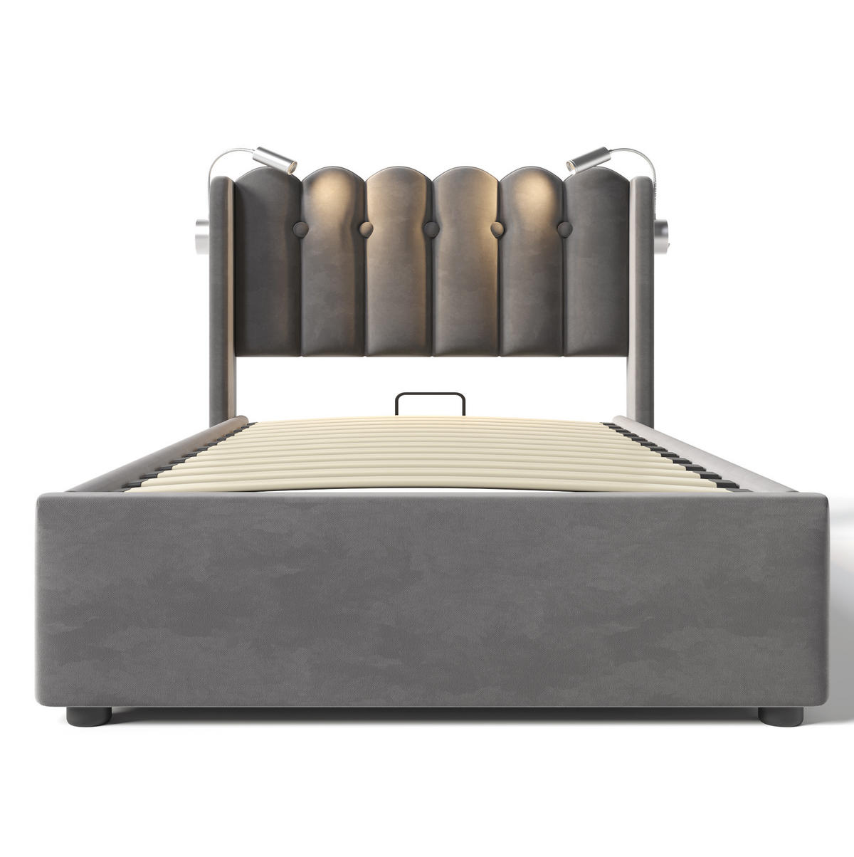 POLSTERBETT aus Samt 90x200 cm in Grau mit USB-Ladefunktion & Matratze - Grau, Textil (90/200cm) - Modfu