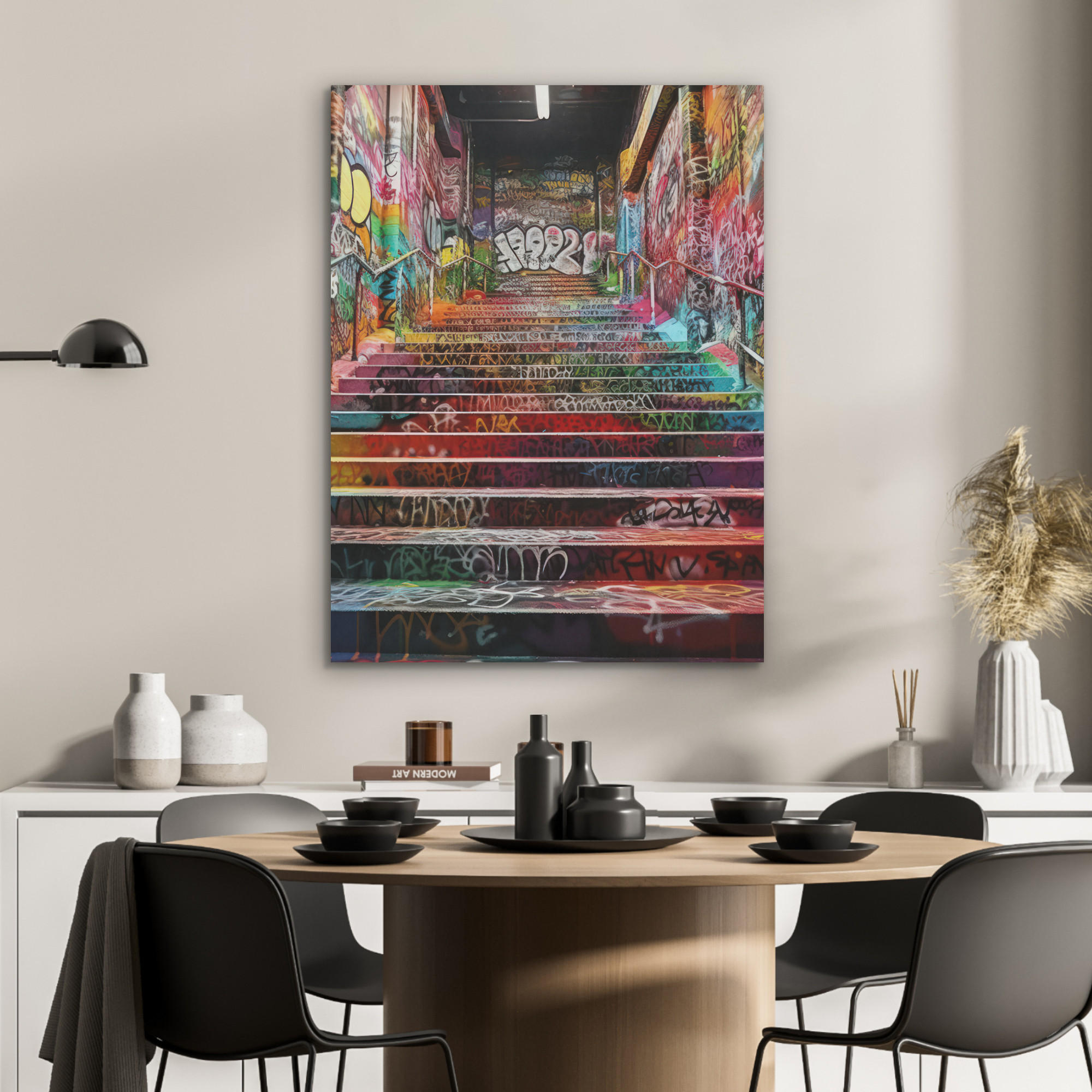 AKUSTIKPANEEL Treppe - Graffiti - Farben - Kunst 60x80 cm - Multicolor, Textil (60/0.9/80cm) - MuchoWow