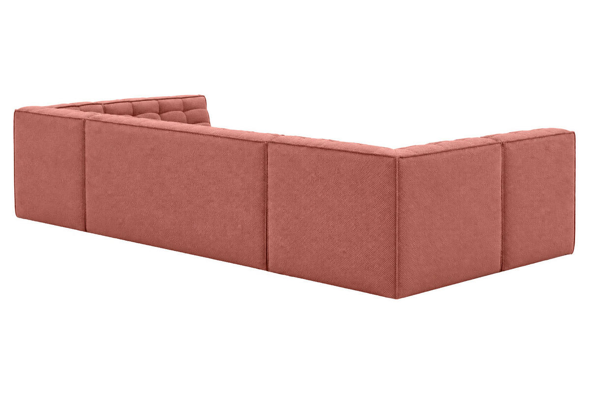 ROHOVÁ SEDAČKA modulární ve tvaru U, plyšová tkanina Pop, Růžová, LAZY U Medium - růžová, dřevo (386/76/173cm) - Kaiser Möbel