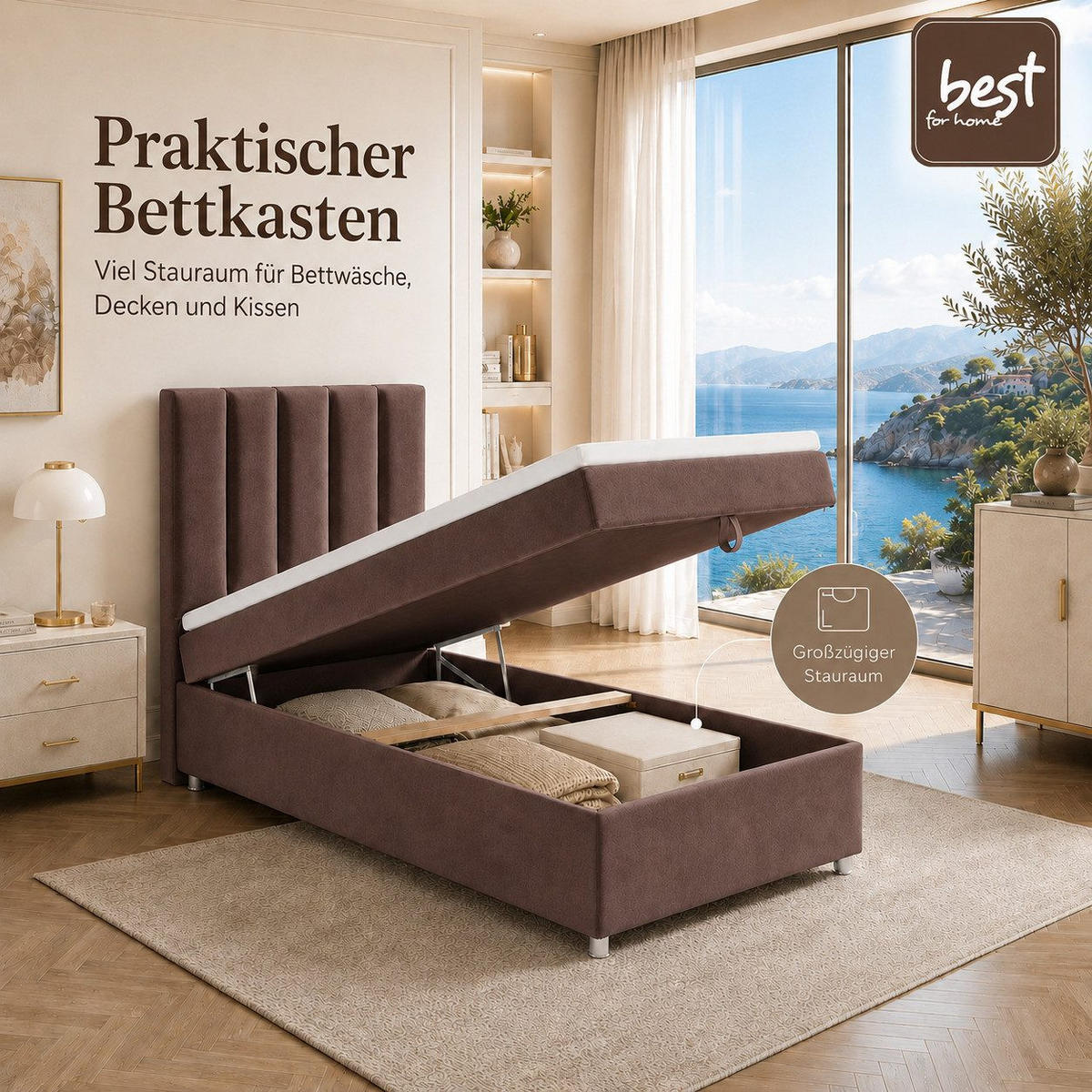 BOXBETT mit Bettkasten Trinity K-10 SINGLE Bonellfederkern inkl. Topper - Braun, Holz/Holzwerkstoff (80/200cm) - Best For Home