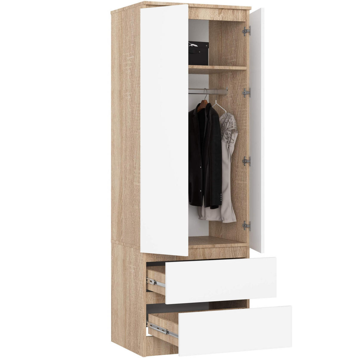 KLEIDERSCHRANK Eiche Sonoma, Weiß 180/60/51 - Weiß/Sonoma Eiche, Holzwerkstoff (60/180/51cm) - RAUMHIRSCH FURNITURE