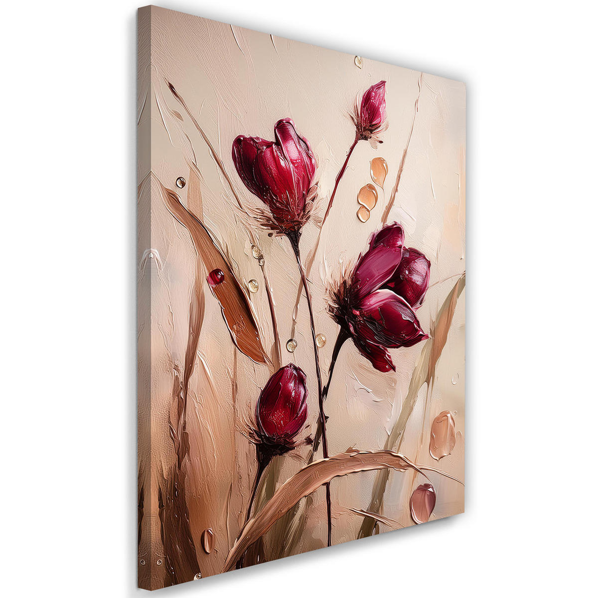 WANDBILD mohnblumen wiese natur blumen burgunderrot - Beige, Textil (40/60cm) - Feeby