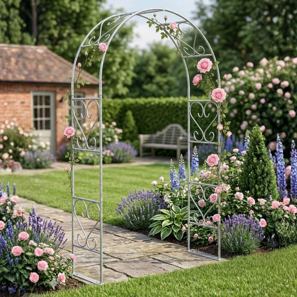 ROSENBOGEN Metall Verzinkt Massiv 120 cm Torbogen - Grau, Metall (120/230/36cm) - DanDiBo