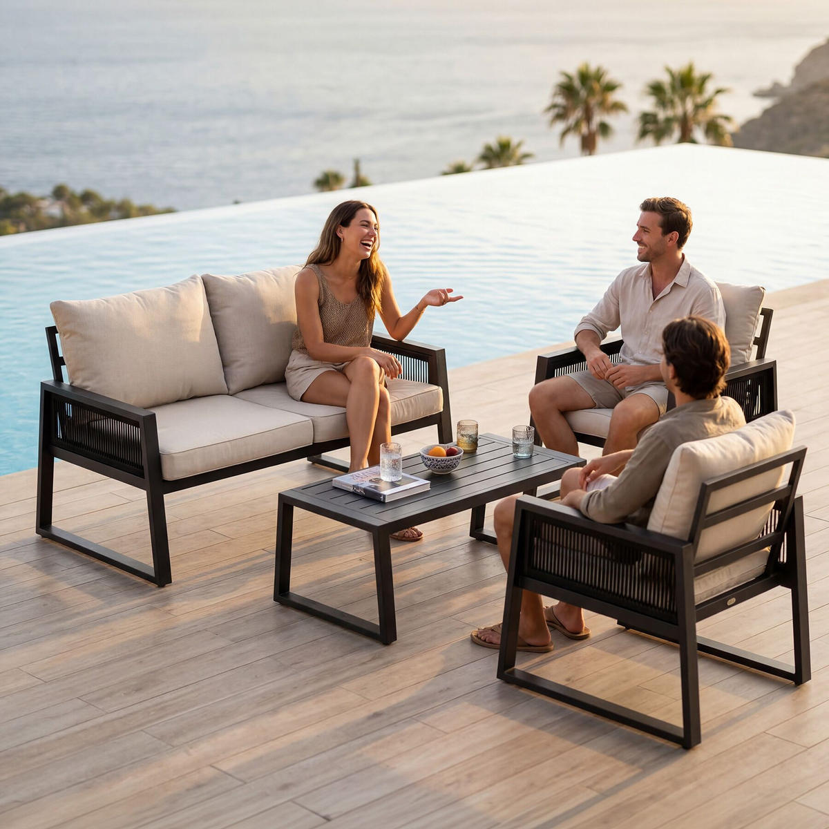 ALUMINIUM GARTEN-LOUNGE SET Captive, höhenverstellbare Füße, anthrazit - Anthrazit, Kunststoff/Metall - tectake