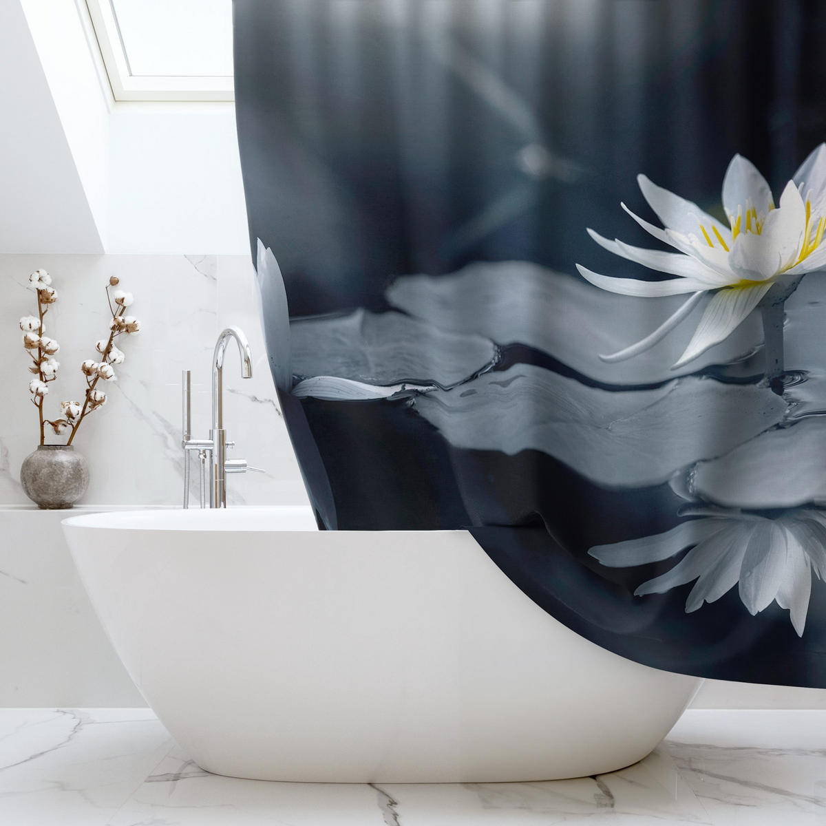 DUSCHVORHANG Lotus Spiegelung im Wasser 180/180 cm - Blau, Textil (180/180cm) - Bilderwelten