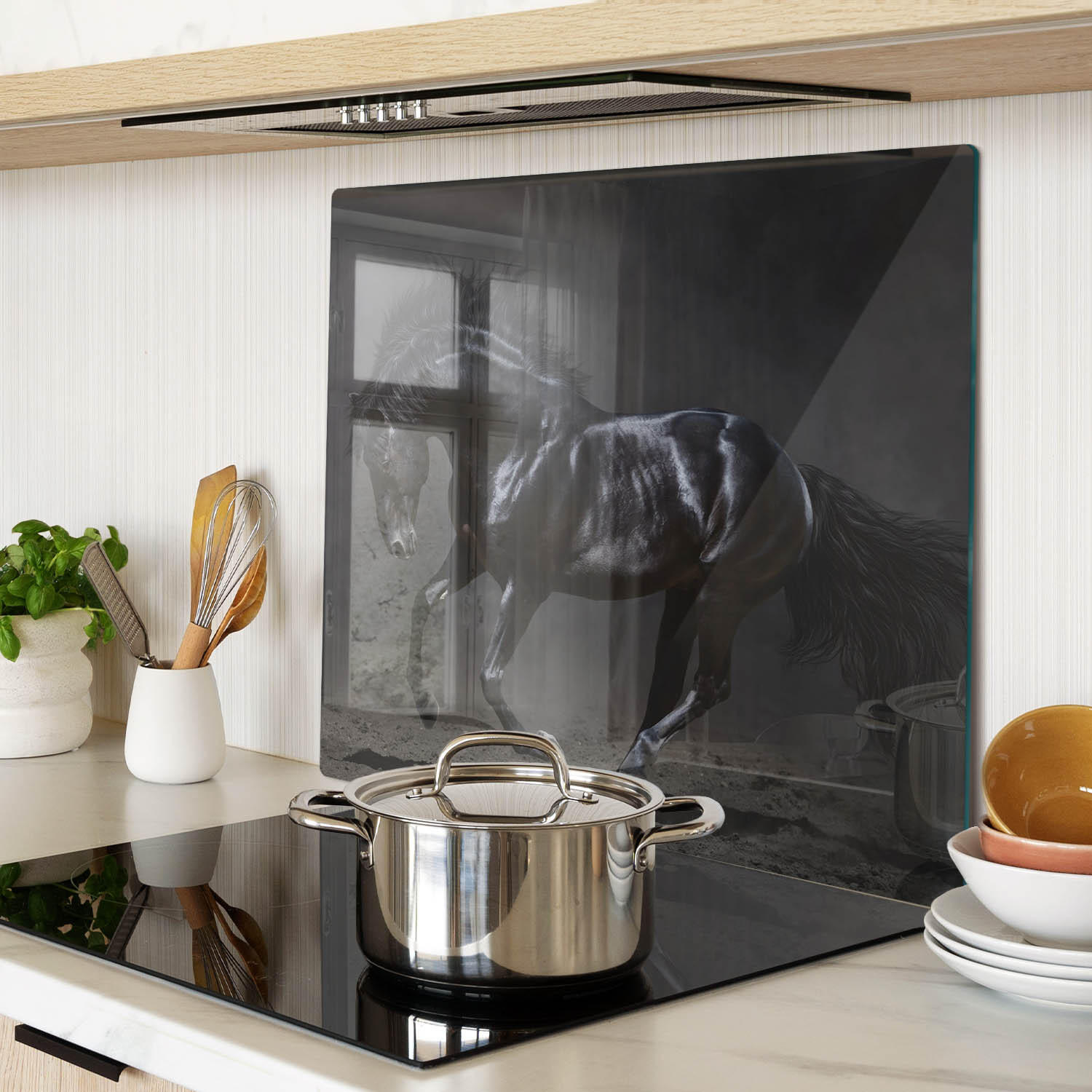 GLASPLATTE 60x52 cm Dunkles Pferd - Schwarz, Glas (60/0.4/52cm) - TULUP