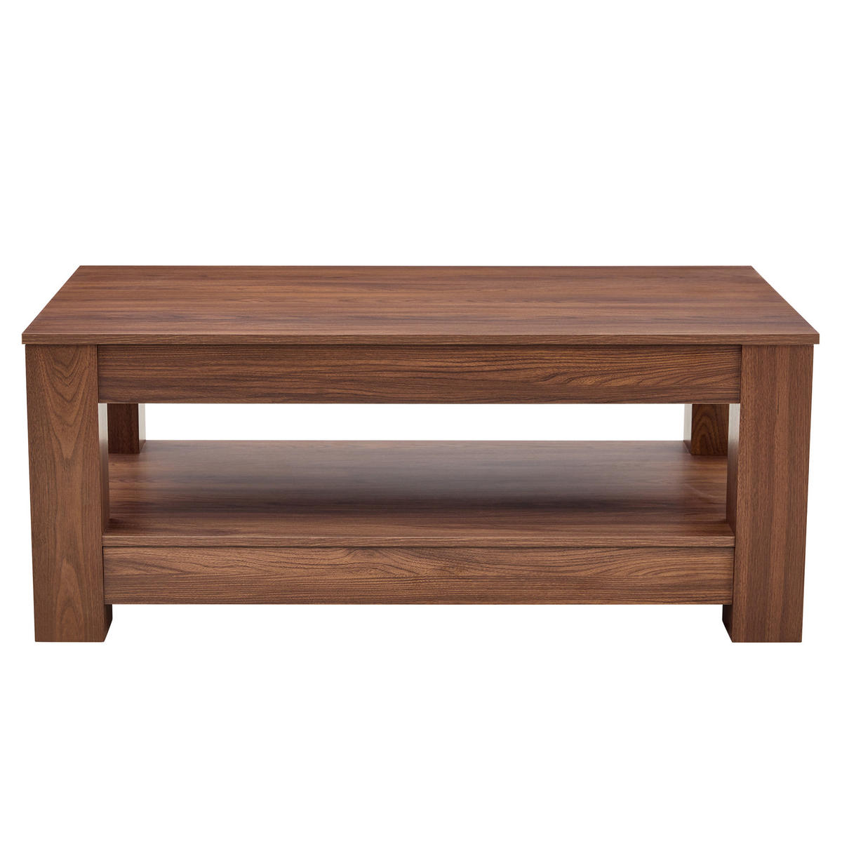 KONFERENČNÍ stolek ořechový z MDF s dvojitou odkládací policí a ochranou podlahy - barva vlašského ořechu, kompozitní dřevo (100/50/44.5cm) - OKWISH