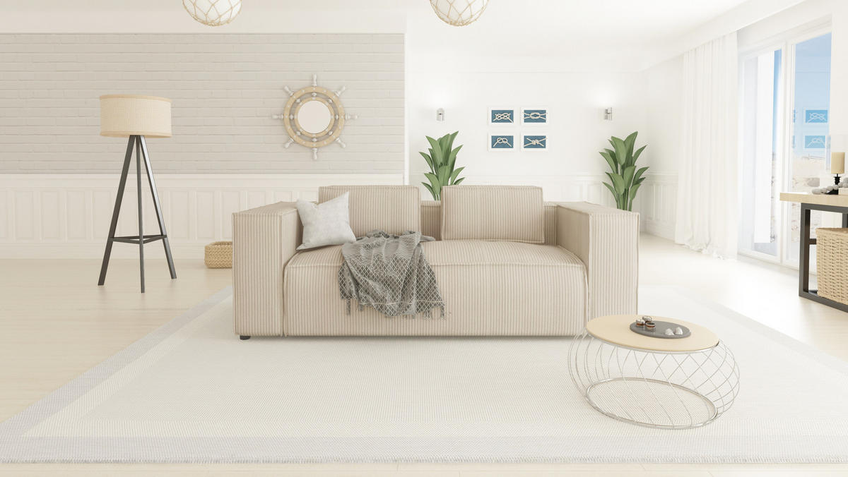 2-SITZER-SOFA Nova Beige Cord - Beige/Schwarz, Holz/Kunststoff (196/64/92cm) - S-Style Möbel