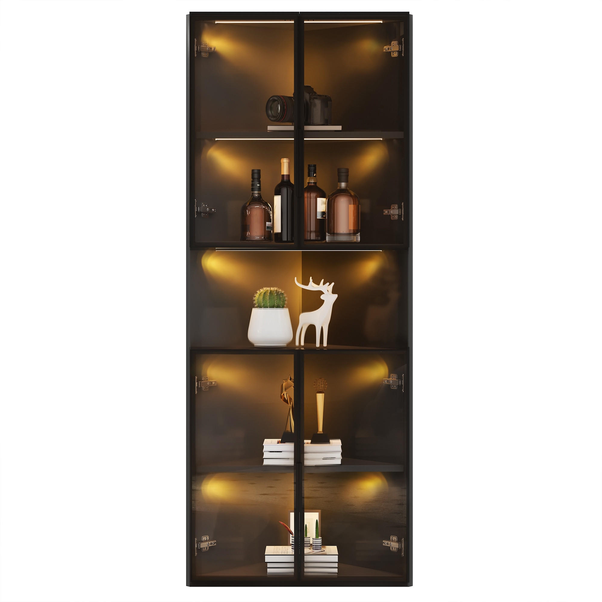 VITRINE Eckschrank LED Glasfront Schwarz 160cm Display Schrank - Schwarz, Holzwerkstoff (62/160/32cm) - FLIEKS