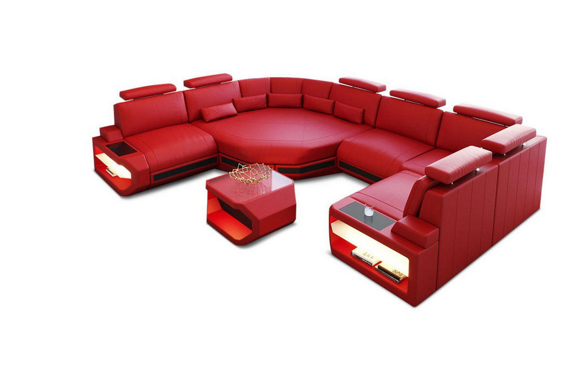 WOHNLANDSCHAFT Asti U Mini - Rot, Leder (352/93/280cm) - Sofa Dreams