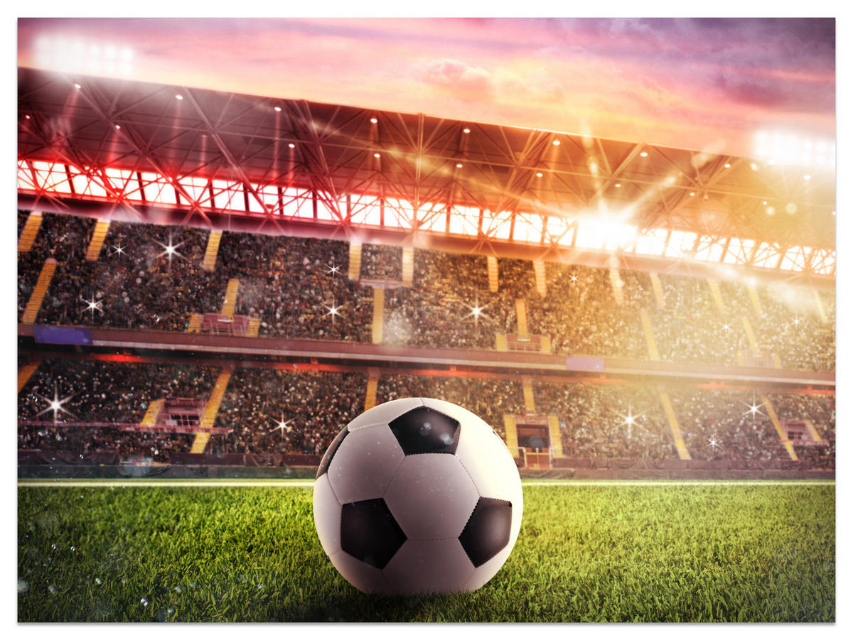 FOTOTAPETE für Jugendzimmer Fußballstadion Nachtlich Lichter Tribünen 300x210 - Gelb/Rot, Papier (300/210cm) - Muralo