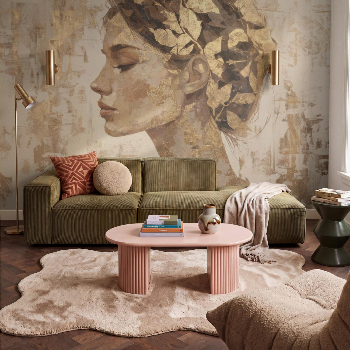 TAPETE - Frau - Gold - Abstrakt - Textur - 350x240 cm - Goldfarben, Papier (350/240cm) - OnlyWow