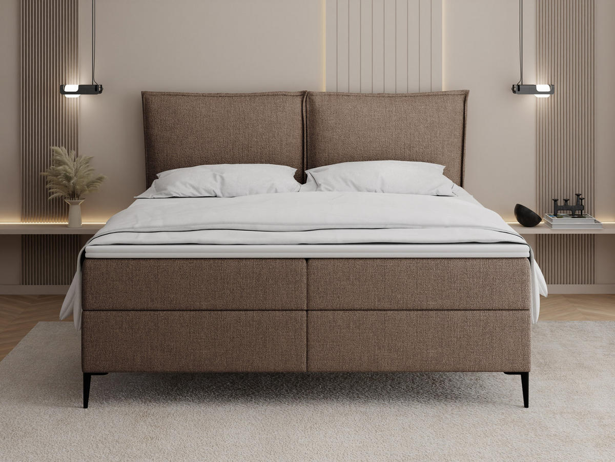 BOXBETT Calio Rise mit Bettkasten, Braun Chenille 120x200 cm – inkl. H4 Taschenfederkern Matratze & Foam Topper - Beige/Schwarz, Holz/Holzwerkstoff (120/200cm) - WFL GROUP