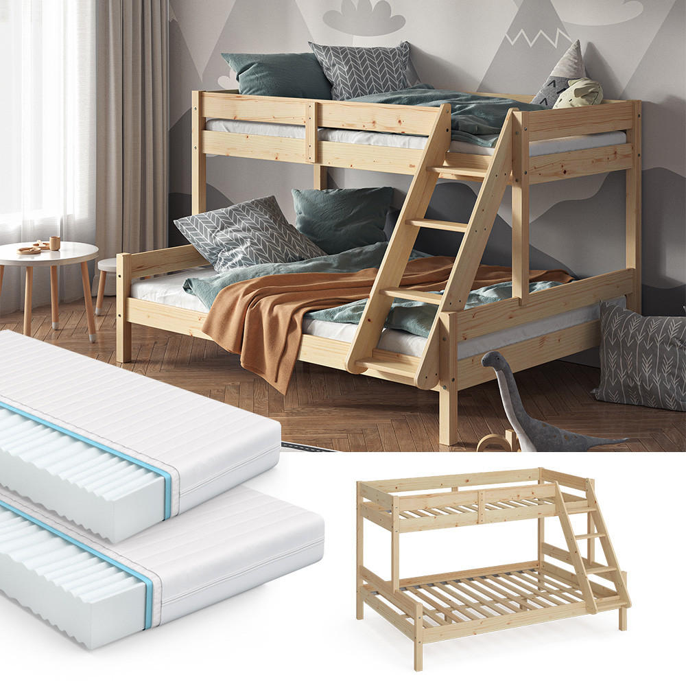 ETAGENBETT Everest Naturholz 140x200/90x200 cm mit 2 Matratzen - Naturfarben, Holz (140/200cm) - VitaliSpa