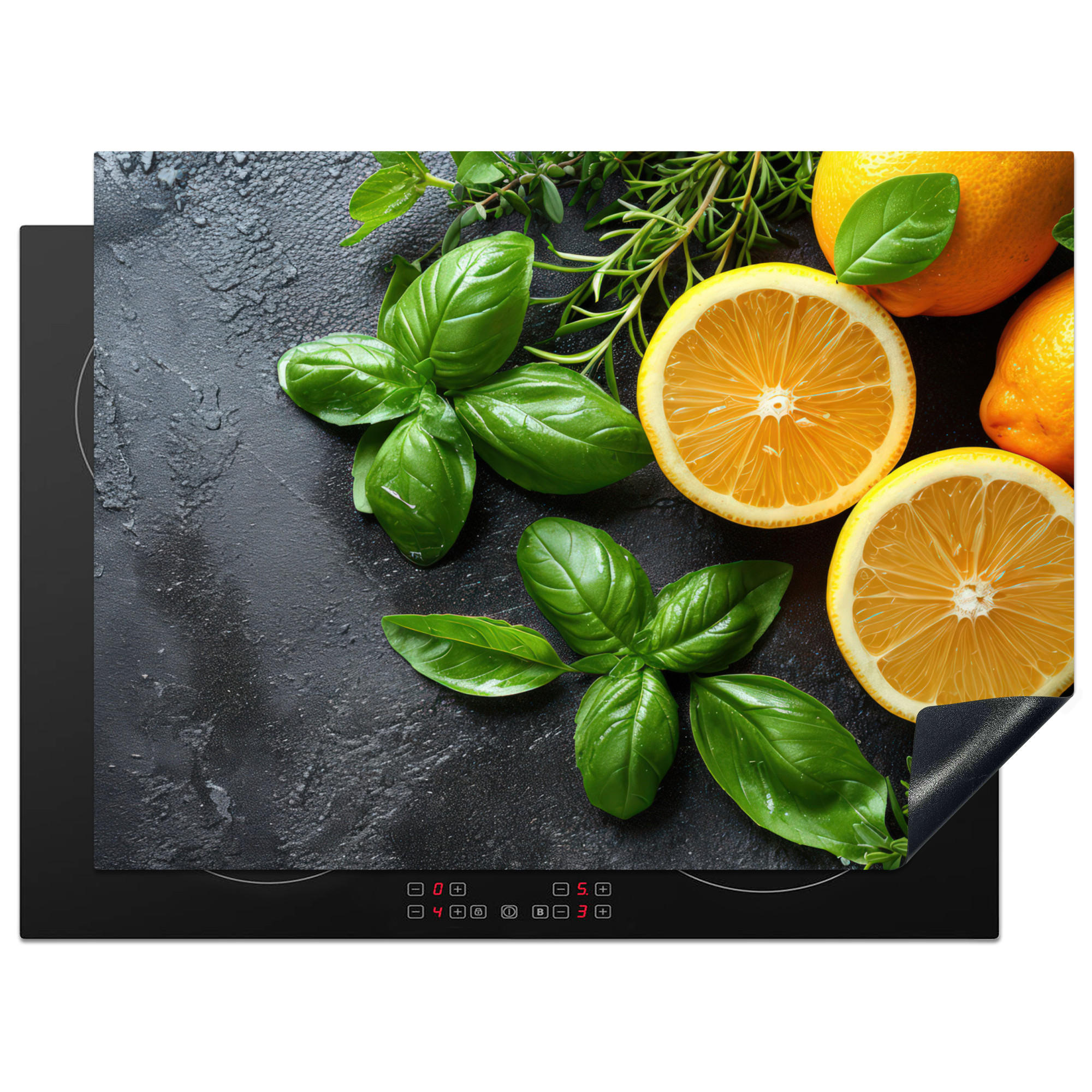 HERDABDECKPLATTE Obst - Grau - Konkret - Orange - Pflanzen Induktionsmatte 71x52 cm - Anthrazit, Kunststoff (71/52/0.2cm) - MuchoWow