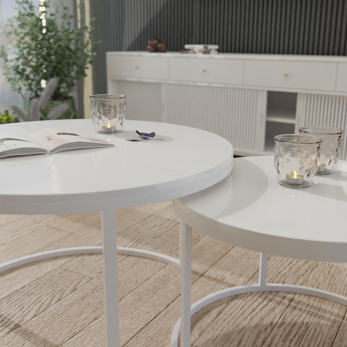 COUCHTISCH rund Klein, Weißglanz, Rahmen Weiß - Weiß, Holzwerkstoff (70/70/48cm) - Idohome