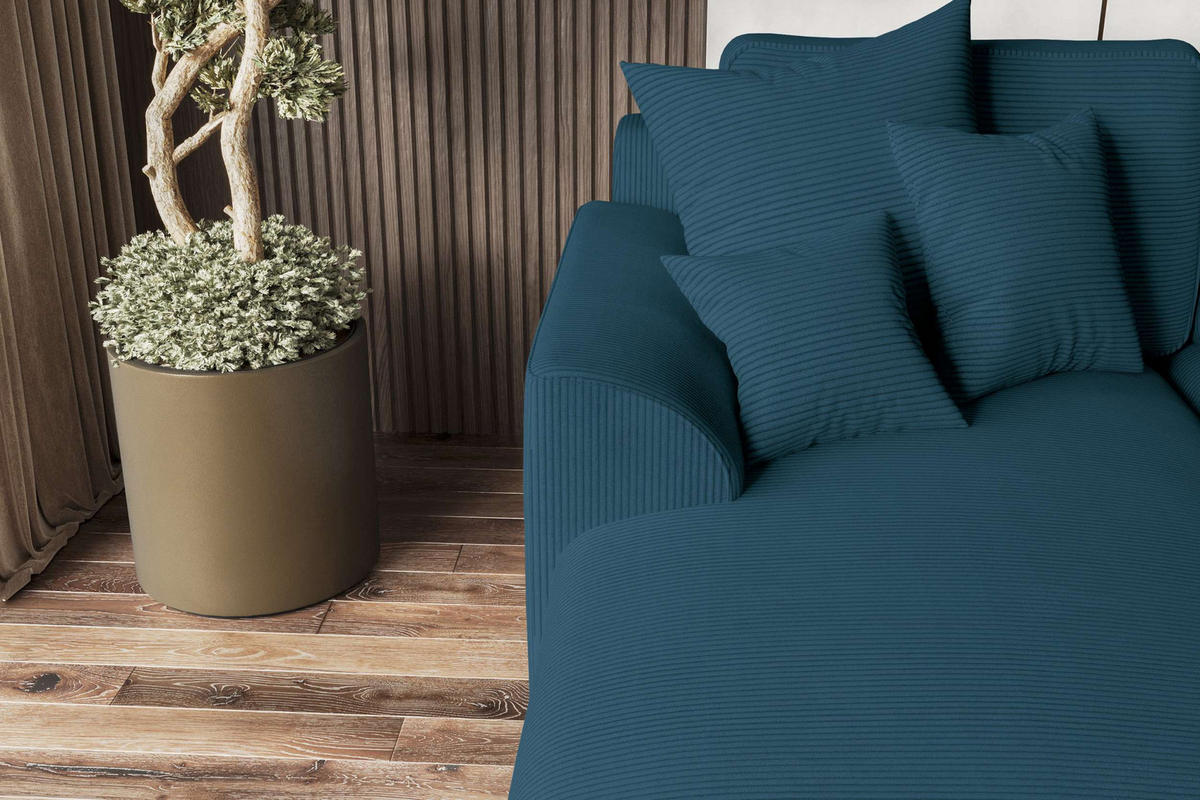 ECKSOFA GUSTO Cordstoff Blau Links inkl. Schlaffunktion - Blau/Chromfarben, Kunststoff/Textil (295/194cm) - 99rooms