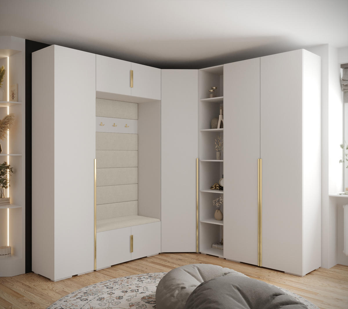 GARDEROBEN-SET 236,7/231,7/47 - Beige/Goldfarben, Holz/Kunststoff (181.7/236.7/47cm) - Abiks Möbel
