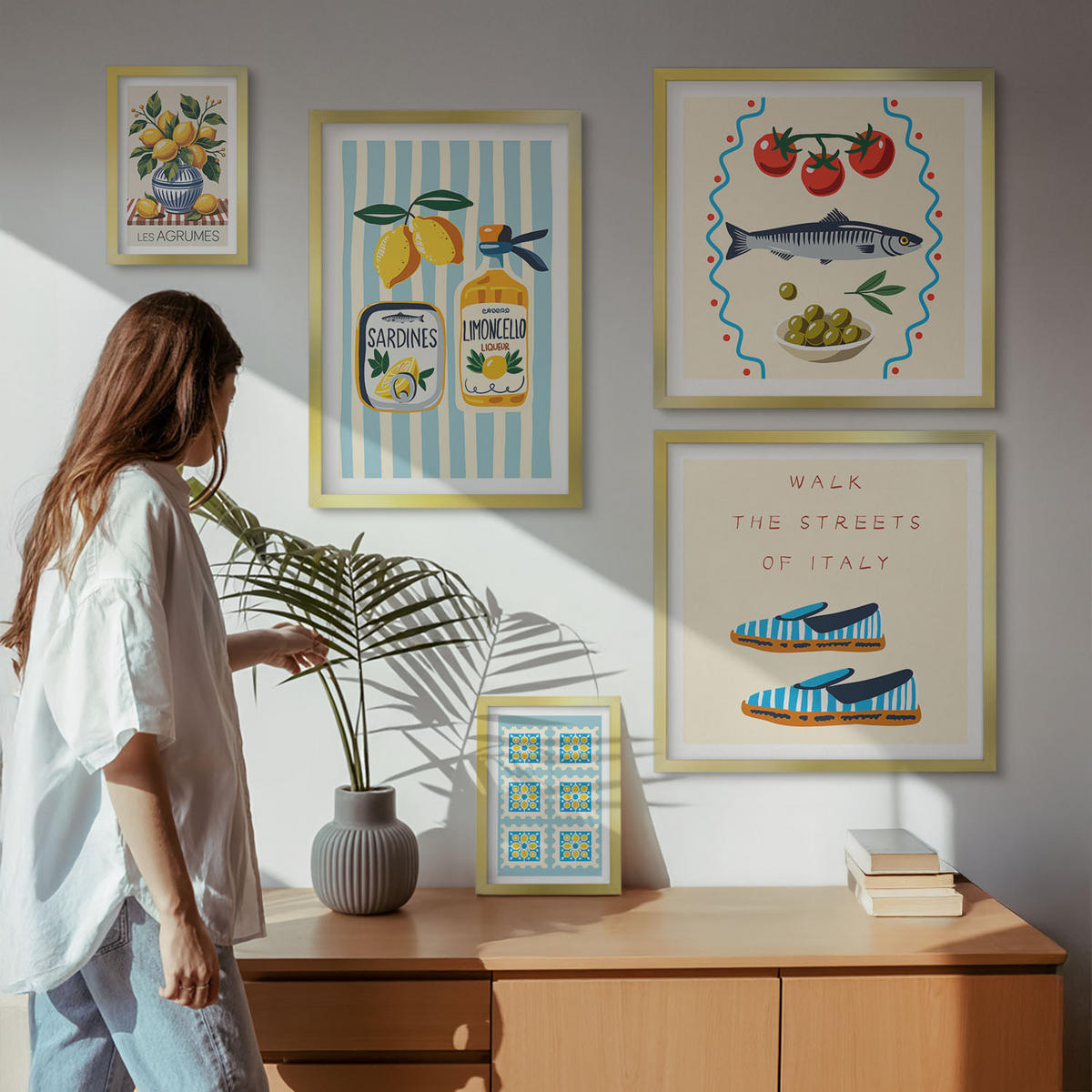 WANDBILDER 5er Set - 50x50 cm & 20x30 cm & 40x60 cm Goldrahmen - Italienische Aromen, farbenfrohe Bilder - Goldfarben, Kunststoff (40/60cm) - ArtPrintCave