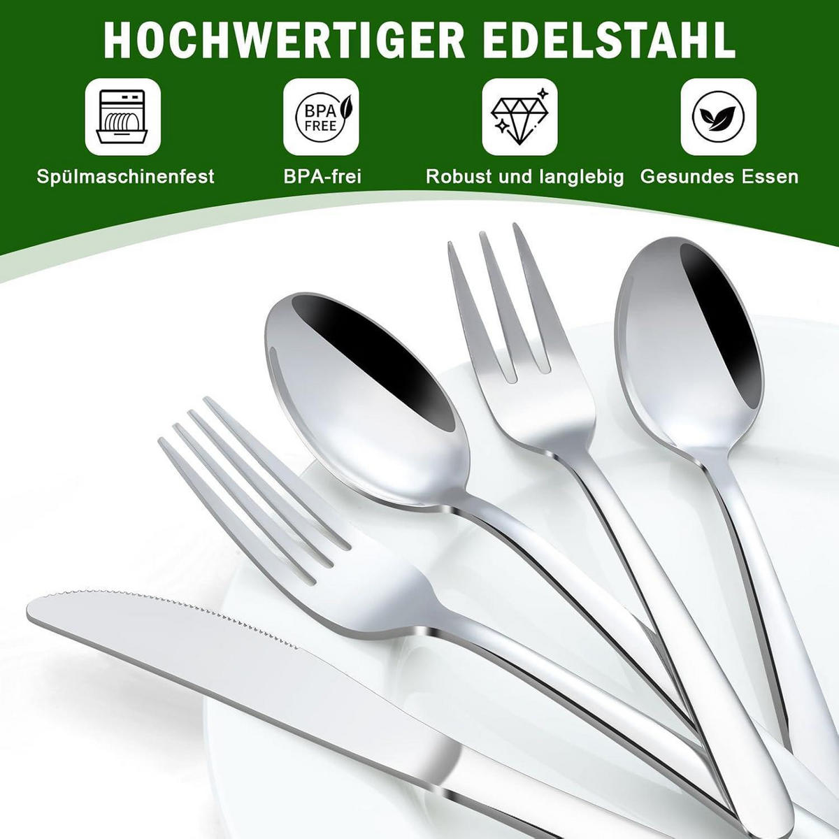 BESTECKSET 30-teiliges Set Edelstahl Silber - Silberfarben, Metall