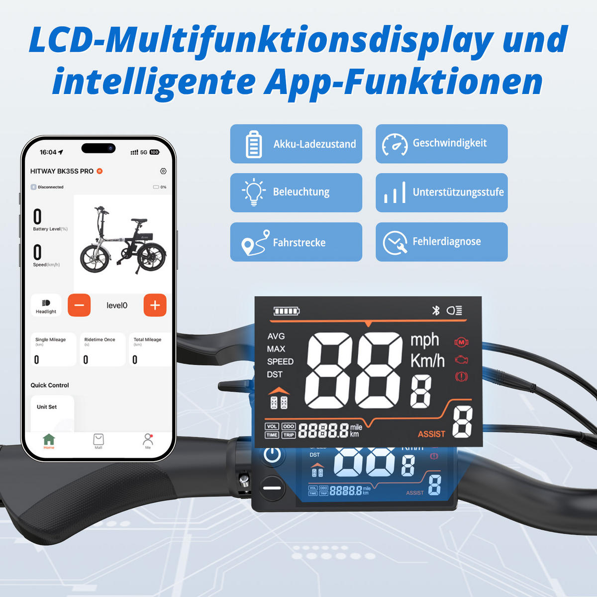 E-BIKE BK35S PRO , faltbar , 20 Zoll,7-Gang-Schaltung - Schwarz, Metall (73.5cm) - HITWAY