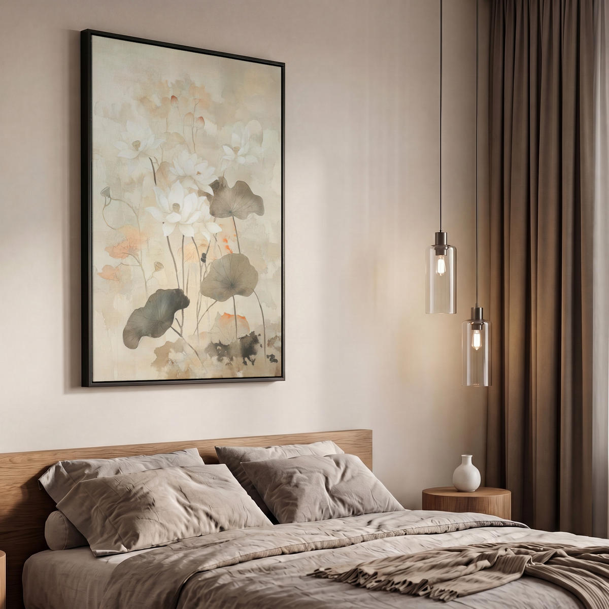 LEINWAND Bilder mit Rahmen - Blumen - Japandi - Wabi sabi - 60x90 - Sandfarben, Textil (60/90cm) - MuchoWow