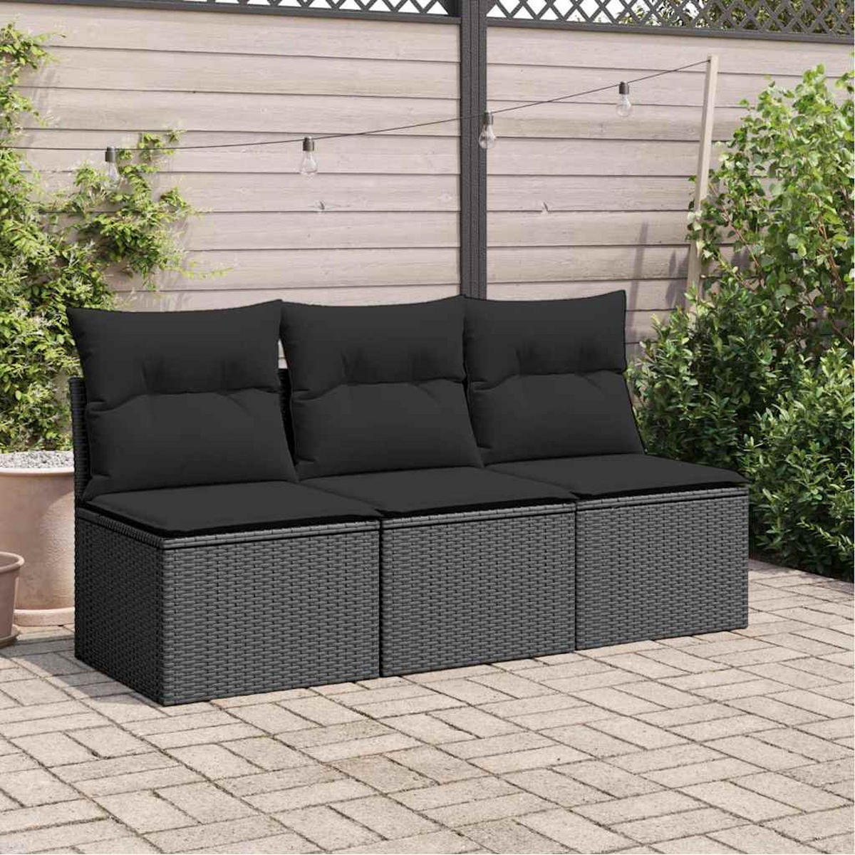 GARTENSOFA Mit Kissen 3-Sitzer Schwarz Poly Rattan - Schwarz, Kunststoff (165/69/62cm) - vidaXL