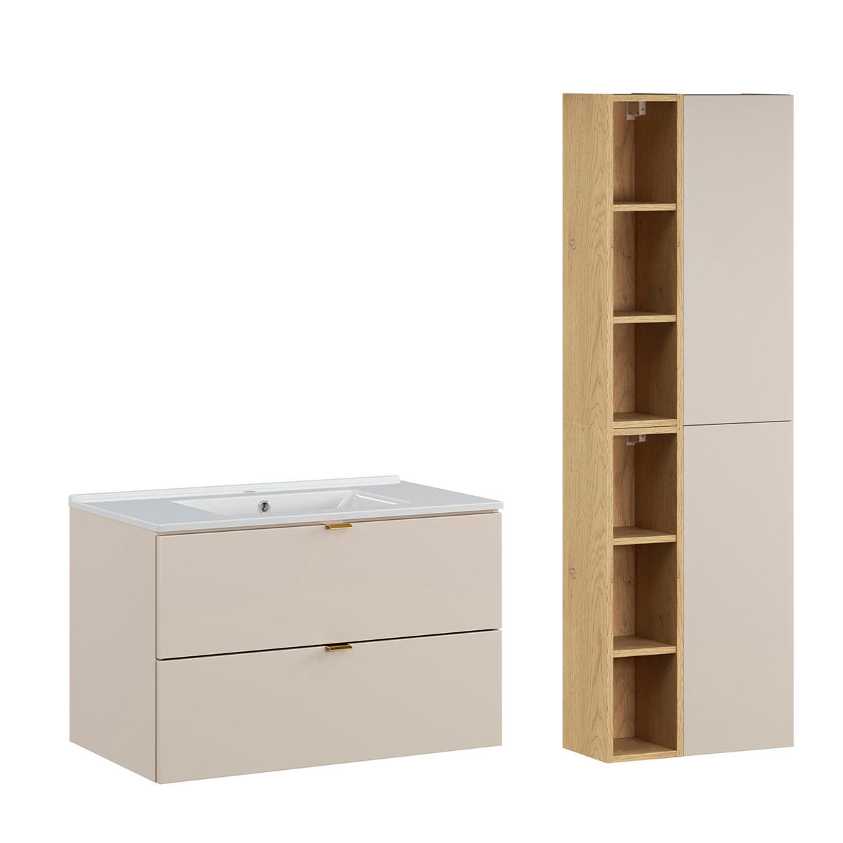 BADMÖBEL 80cm Azel 2er-Set Kaschmir - Beige, Holzwerkstoff (80/50/46cm) - Petits-meubles