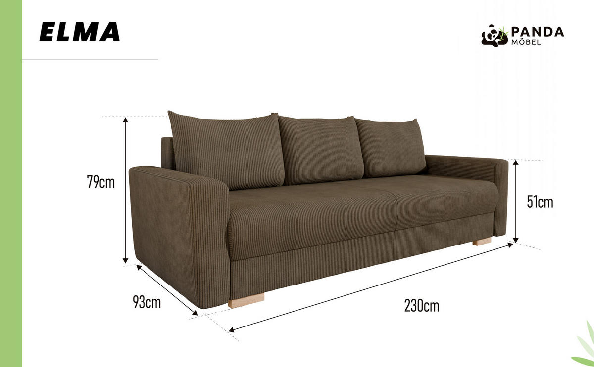 3-SITZER-SCHLAFSOFA ELMA mit Bettfunktion, dunkelbraun - Dunkelbraun, Holz (92.5/79/230cm) - Panda Möbel