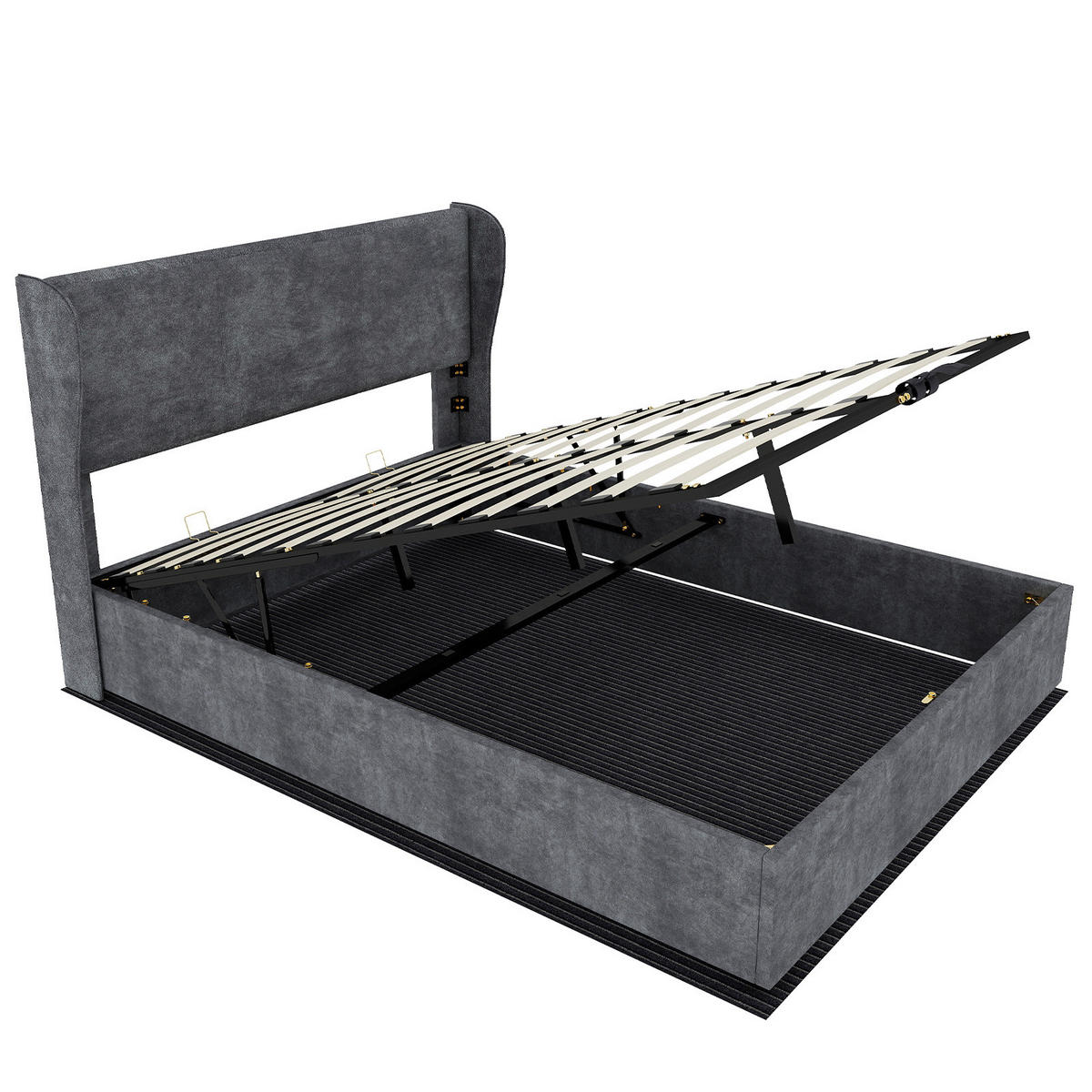 STAURAUMBETT 160/200 cm DE-32993 mit Gaslift-Stauraum und Matratze Grau - Grau, Metall (160/200cm) - ComfortXL