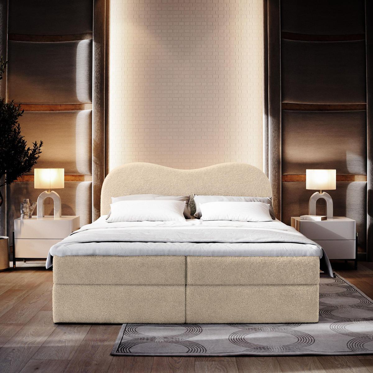 BOXBETT FLUVIA N 140x200 cm mit Matratze und Topper - Creme - Creme, Holz (140/200cm) - MASSENO