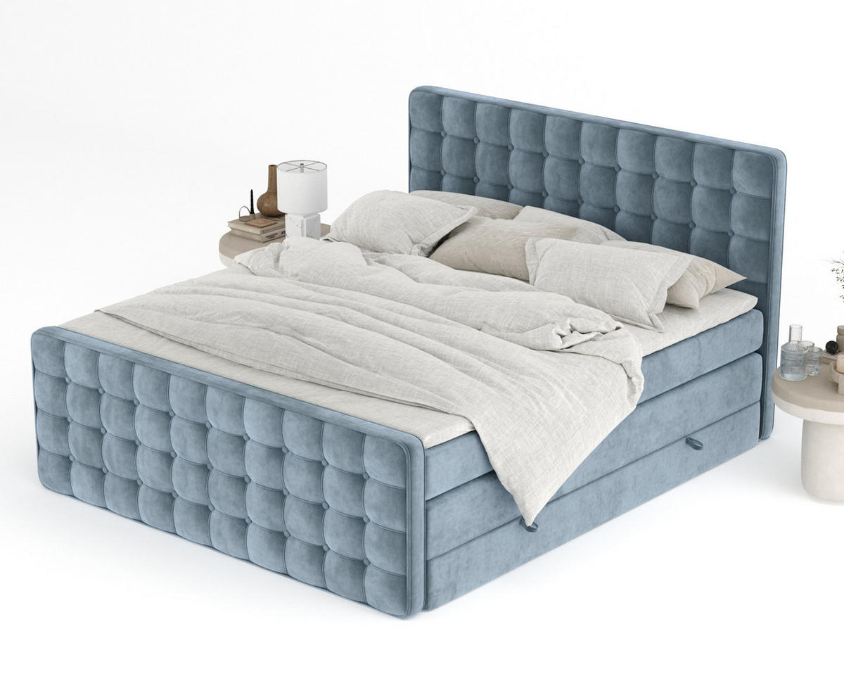 BOXSPRINGBETT Velouria Blau Grau 180/200 cm - Blaugrau/Schwarz, Holz/Holzwerkstoff (180/200cm) - Maison de Reve