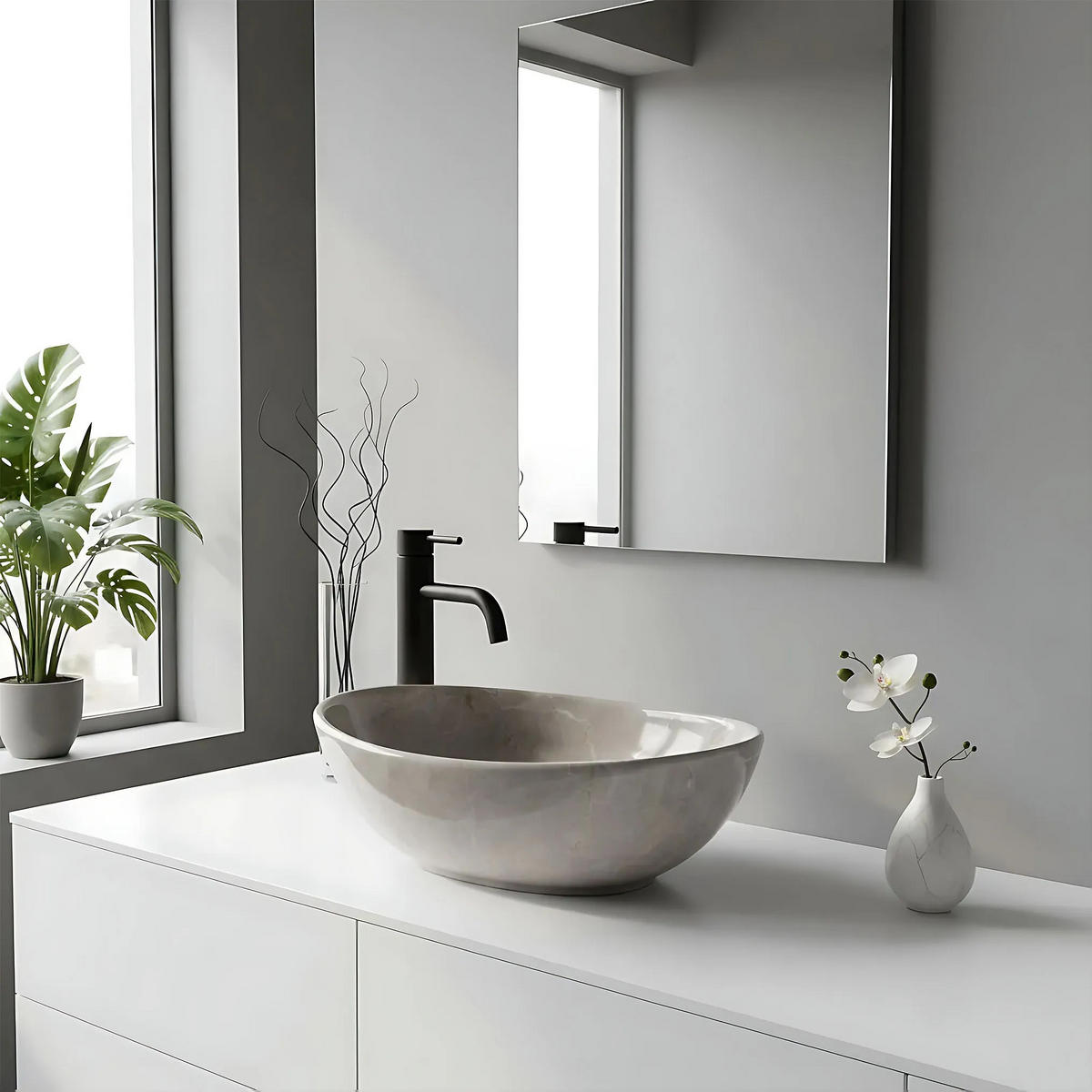 AUFSATZWASCHBECKEN SOFIA MINI KASHMIR 35/26/12,5 cm - Grau, Keramik (35/12.5/26cm) - REA