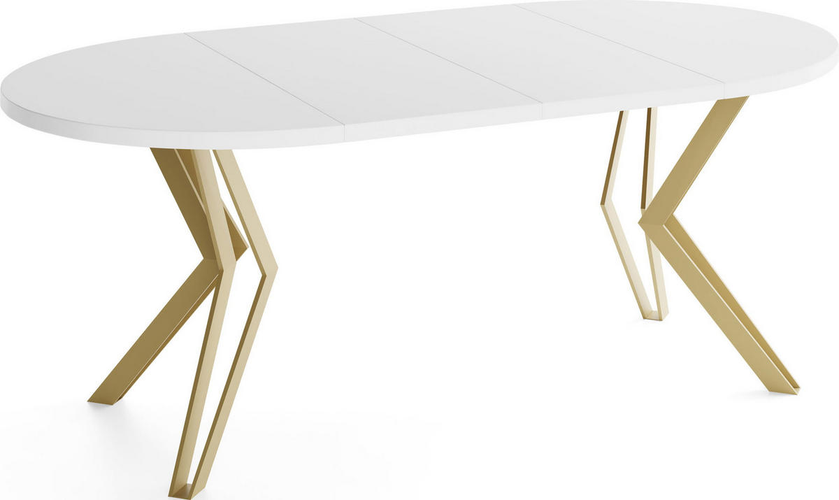 ESSTISCH Daisy runder ausziehbarer, Weiß 100-180/100/76 cm - Goldfarben/Weiß, Holzwerkstoff/Metall (100/180/76cm) - WFL GROUP