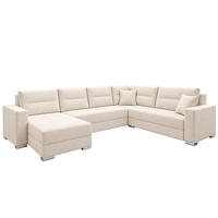 WOHNLANDSCHAFT CAPTAIN U-Form 314 cm mit hochwertigem Federkern, Schlaffunktion, Bettkasten und Ottomane links/rechts - Beige/Schwarz, Kunststoff (314/90/217cm) - Wohnideebilder