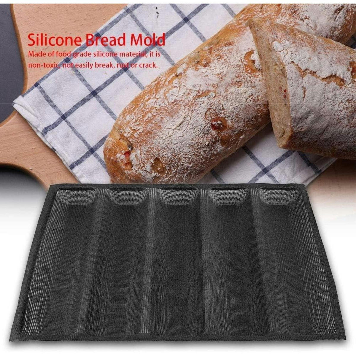 BAGUETTE Backform Silikon 5 Formen 45 x 33,5 cm - Schwarz, Kunststoff (33.5/2/45cm)