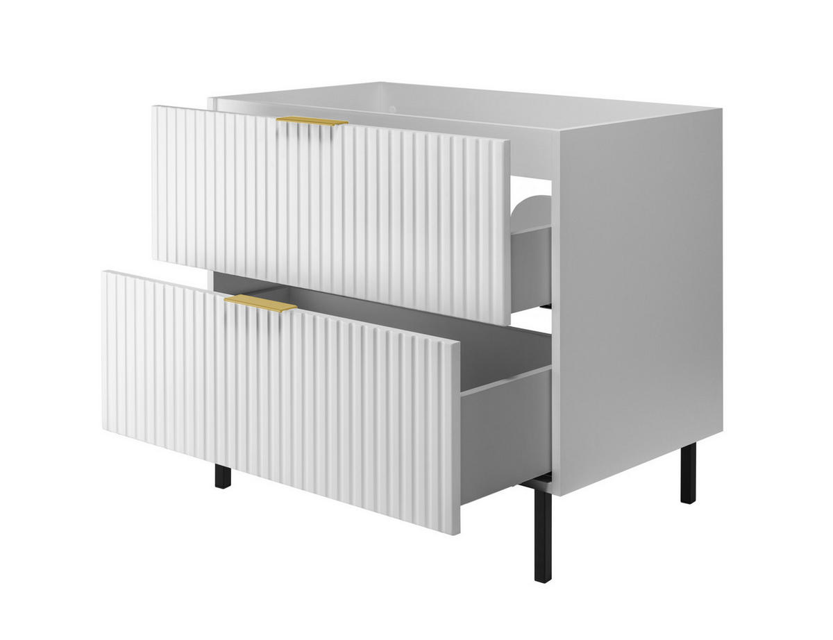 WASCHBECKUNTERSCHRANK, Weiß, 80 x 77 x 46 cm, goldener Griff, schwarze Beine, ohne Arbeitsplatte - Goldfarben/Weiß, Holzwerkstoff (80/77/46cm) - 3XE LIVING