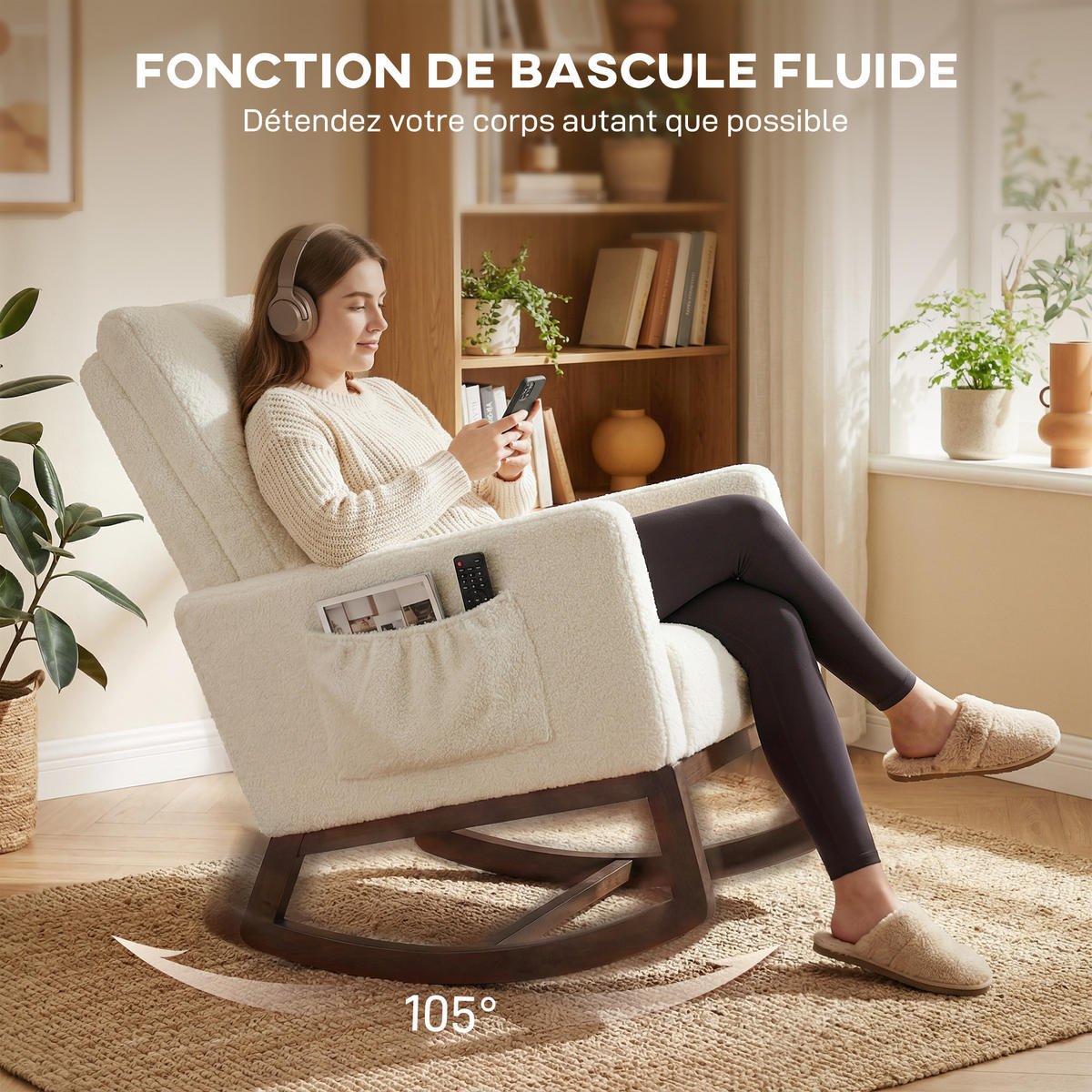 SCHAUKELSTUHL DE-17424 Creme - Creme, Holz (67/110/97cm) - ComfortXL