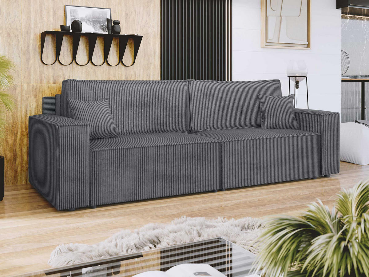 SCHLAFSOFA Karl Cord mit L-Funktion - Schwarz/Grau, Holz/Kunststoff (245/82/139cm) - MIRJAN24