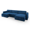 WOHNLANDSCHAFT FENTO M Blau Velours-Stoff mit Schlaffunktion - Blau, Holz (347/90/148cm) - MASSENO