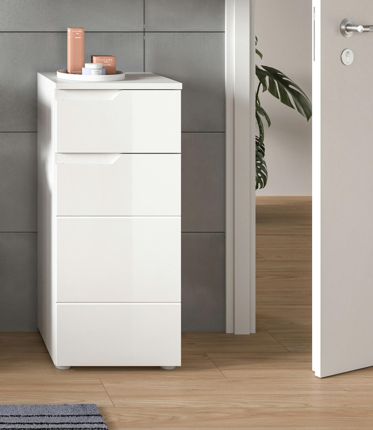 STANDSCHRANK SOLERO (B/H/T: ca. 38/87/34 cm) in Weiß/weiß hochglanz - Weiß, Holzwerkstoff (38/87/34cm)