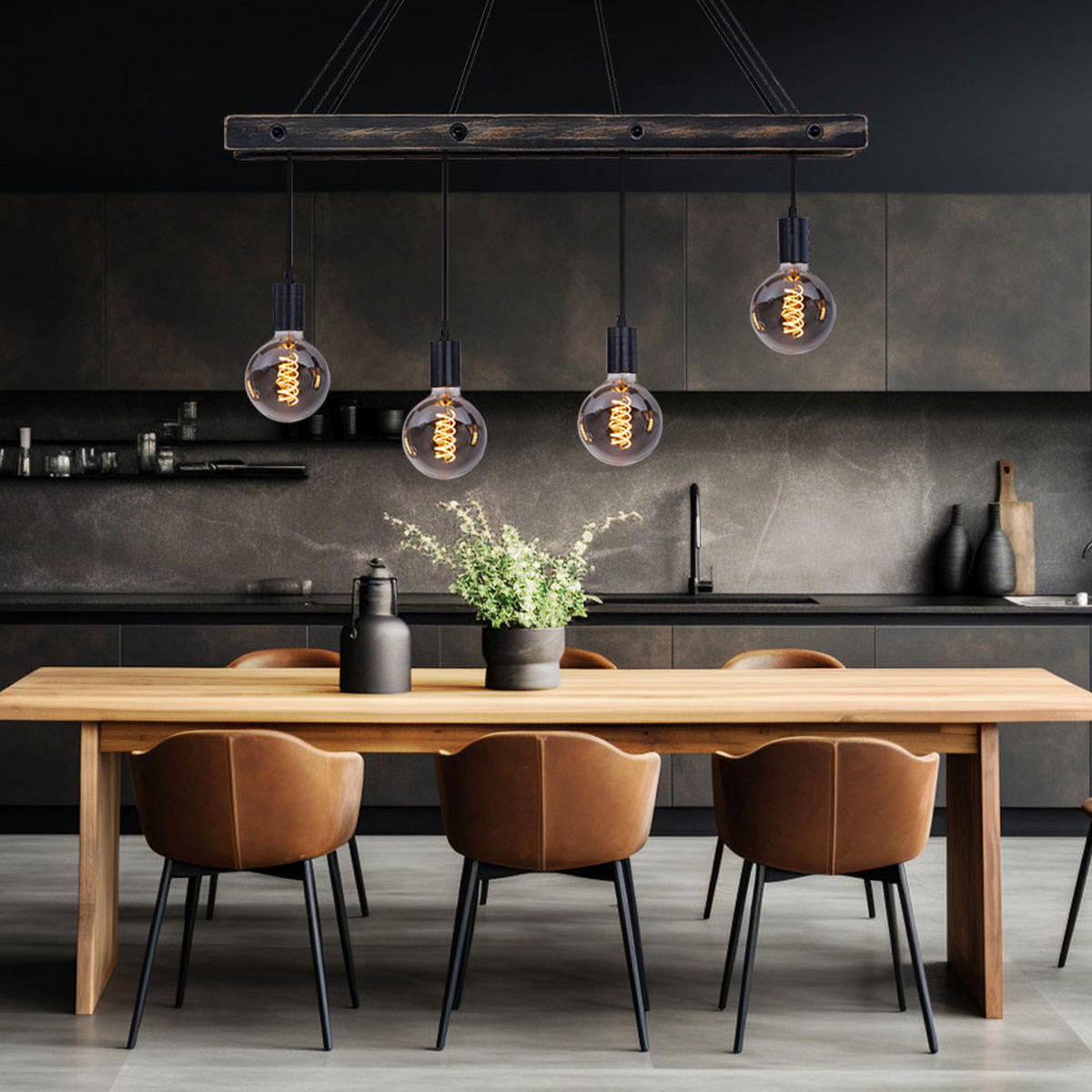 HÄNGELEUCHTE Metall Holz Schwarz matt - Schwarz, Holz (90/9/120cm) - Globo Lighting