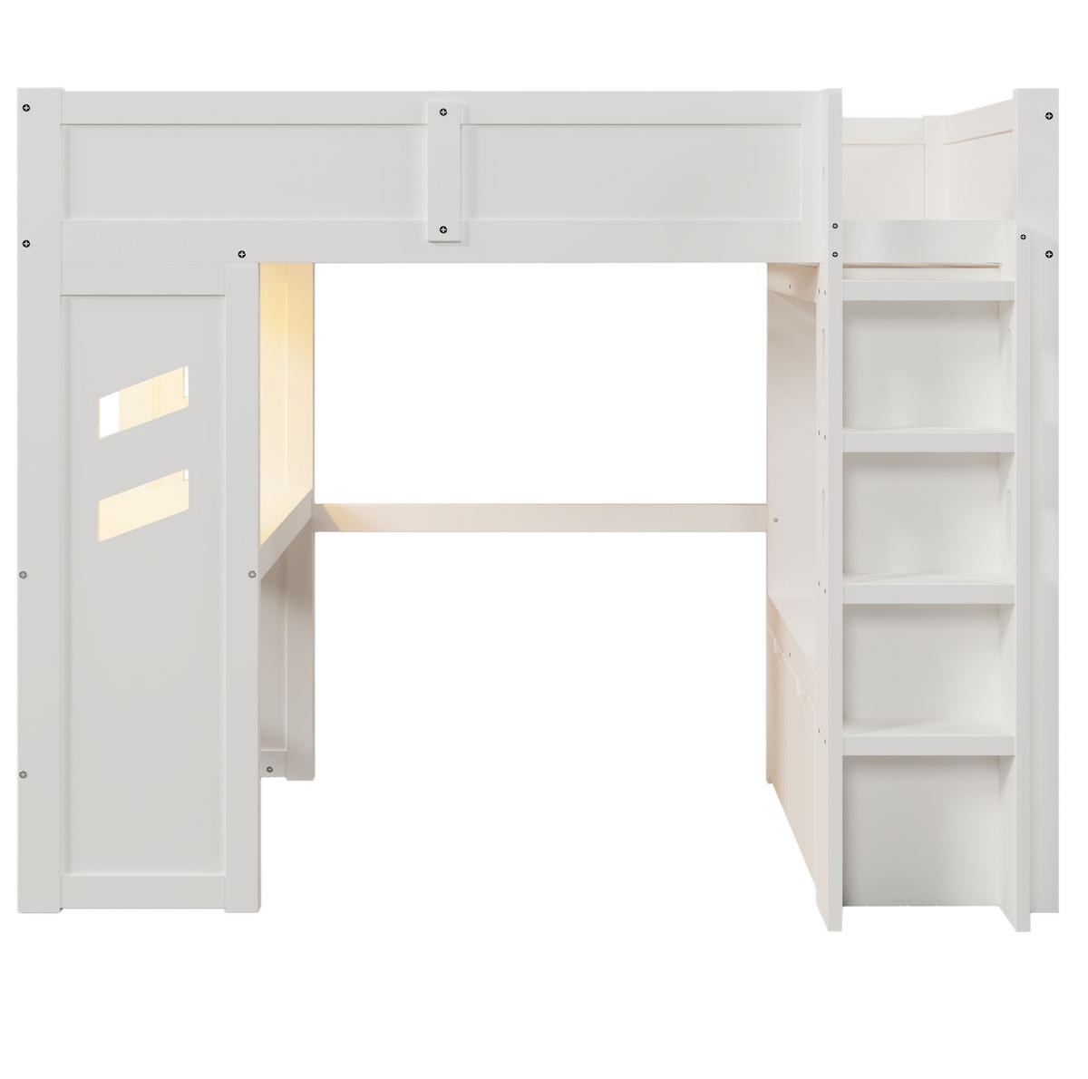 HOCHBETT 90/200 cm in Weiß mit Schreibtisch, LED-Beleuchtung und Stauraum - Weiß, Holz (90/200cm) - Flora Grace