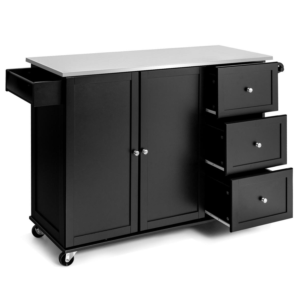 KÜCHENINSEL Schwarz - Schwarz, Holz (46/92/135cm) - COSTWAY