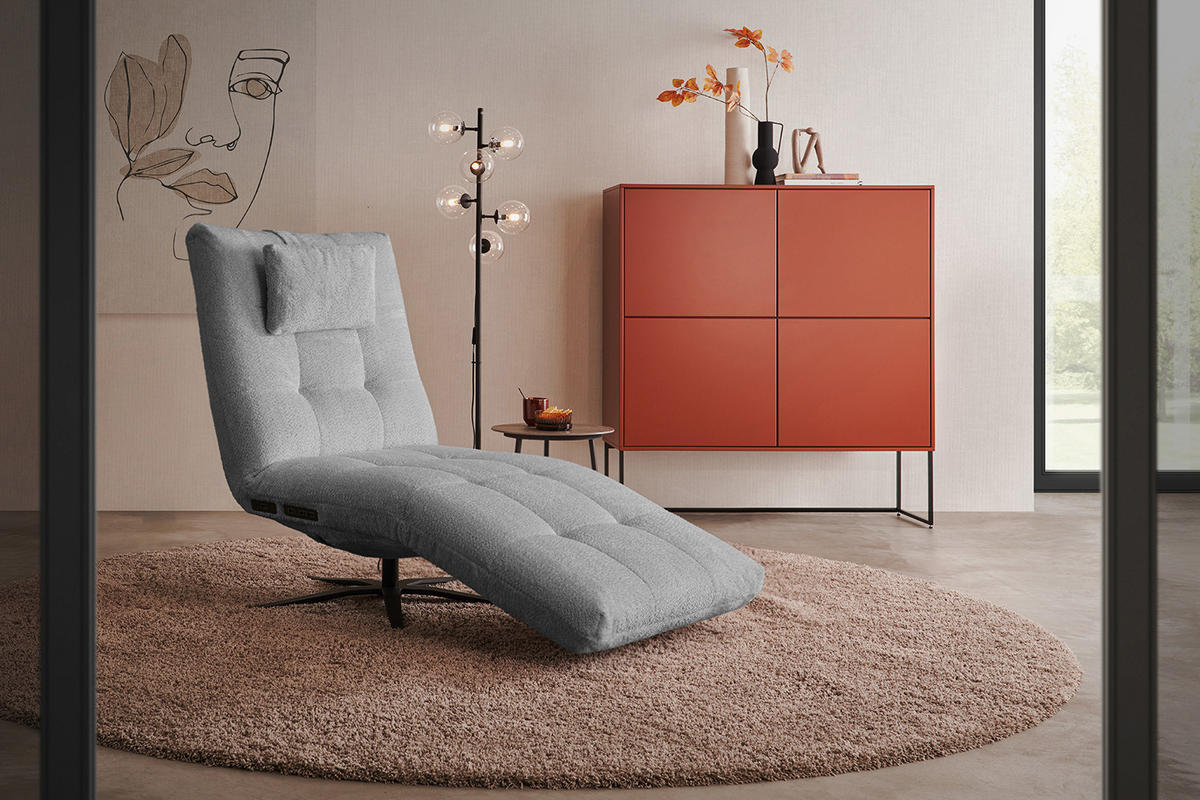 RELAXLIEGE LETICIA Grau Flachgewebe - Schwarz/Grau, Textil/Metall (82/115/156cm) - KAWOLA